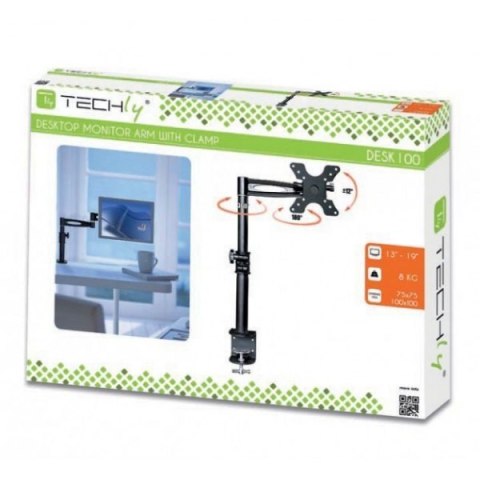 Uchwyt biurkowy regulowany 13-19cali 8kg czarny Techly Uchwyt biurkowy regulowany 13-19cali 8kg czarny Techly