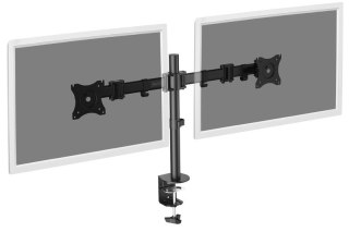Stojak biurkowy podwójny z zaciskiem, 2xLCD, max. 27", max. obciążenie 8kg,uchylno-obrotowy 360° Digitus
