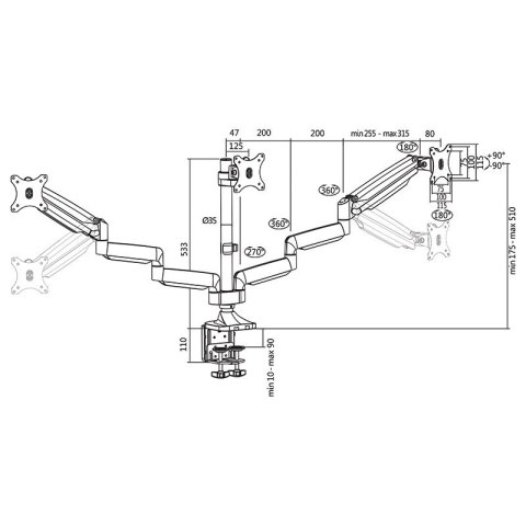 Aluminiowy uchwyt na 3 monitory 13-27, max.8kg LogiLink Aluminiowy uchwyt na 3 monitory 13-27, max.8kg LogiLink