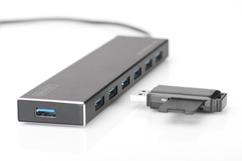 HUB/Koncentrator 7-portowy USB 3.0 SuperSpeed, aktywny, aluminium Digitus