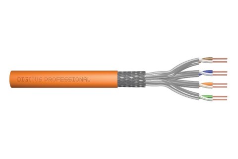 Kabel teleinformatyczny instalacyjny DIGITUS kat.7, S/FTP, Dca, drut, AWG 23/1, LSOH, 100m, pomarańczowy Digitus