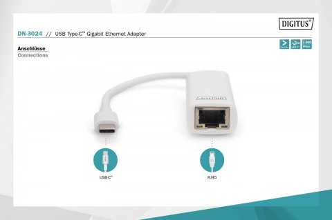 Karta sieciowa przewodowa USB 3.0 Typ C do Gigabit Ethernet 10/100/1000Mbps Digitus
