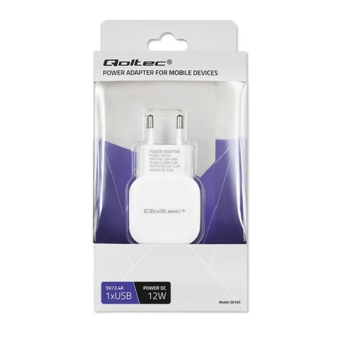 Ładowarka sieciowa 12W | 5V | 2.4A | USB | Biała Qoltec Ładowarka sieciowa 12W | 5V | 2.4A | USB | Biała Qoltec