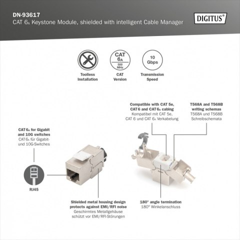 Moduł Keystone RJ45 (8P8C) kat. 6A STP, LSA, beznarzędziowy Digitus