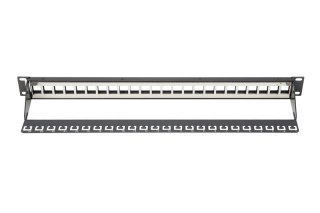 Panel krosowy (patch panel) modularny 19" 24 porty pod moduły keystone, 1U, ekranowany, prowadnica kabli, pola opisowe, czarny Digitus