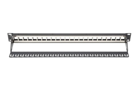 Panel krosowy (patch panel) modularny 19" 24 porty pod moduły keystone, 1U, ekranowany, prowadnica kabli, pola opisowe, czarny Digitus