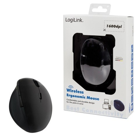 Radiowa mysz optyczna 2.4GHz 1600dpi czarna ergonomiczna LogiLink Radiowa mysz optyczna 2.4GHz 1600dpi czarna ergonomiczna LogiLink