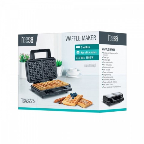 Gofrownica 2 duże gofry 1000W teflon TEESA