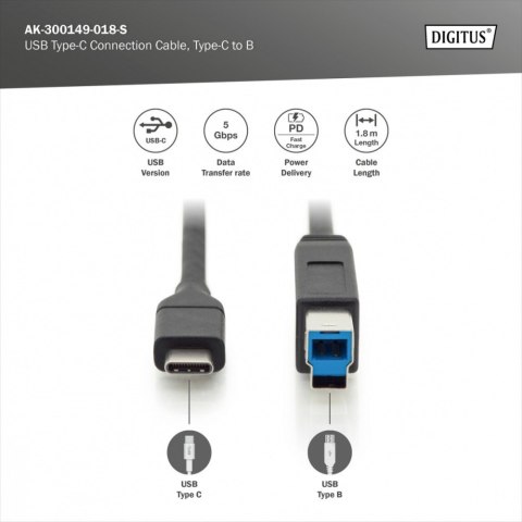 Kabel połączeniowy USB 3.0 SuperSpeed 5Gbps Typ USB C/B M/M Power Delivery czarny 1.8m