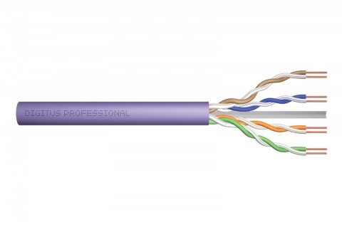 Kabel teleinformatyczny instalacyjny kat.6, U/UTP, Eca, drut, AWG 24/1, PVC, 305m, fioletowy, karton Digitus