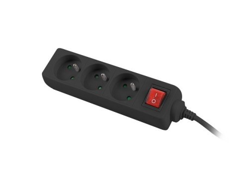 Listwa zasilająca 1.5m, czarna, 3 gniazda, z wyłącznikiem, kabel wykonany z pełnej miedzi Lanberg