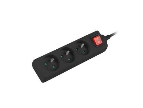 Listwa zasilająca 1.5m, czarna, 3 gniazda, z wyłącznikiem, kabel wykonany z pełnej miedzi Lanberg