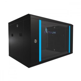 Szafka wisząca rack 6U 600x450 czarna szklane drzwi Extralink