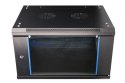 Szafka wisząca rack 6U 600x450 czarna szklane drzwi Extralink