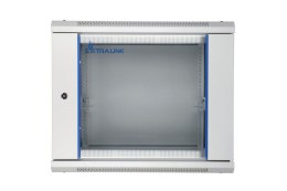 Szafka wisząca rack 9U 600x600 szara szklane drzwi Extralink