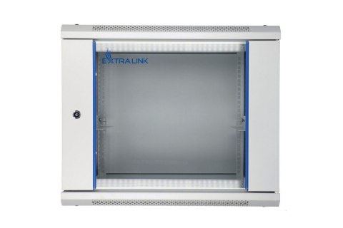 Szafka wisząca rack 9U 600x600 szara szklane drzwi Extralink