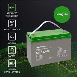 Akumulator AGM | 12V | 100Ah | max.30A Qoltec