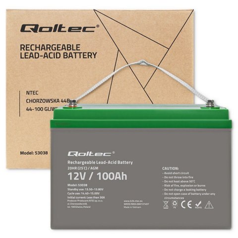 Akumulator AGM | 12V | 100Ah | max.30A Qoltec Akumulator AGM | 12V | 100Ah | max.30A Qoltec