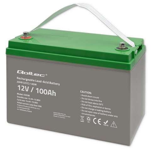 Akumulator AGM | 12V | 100Ah | max.30A Qoltec Akumulator AGM | 12V | 100Ah | max.30A Qoltec