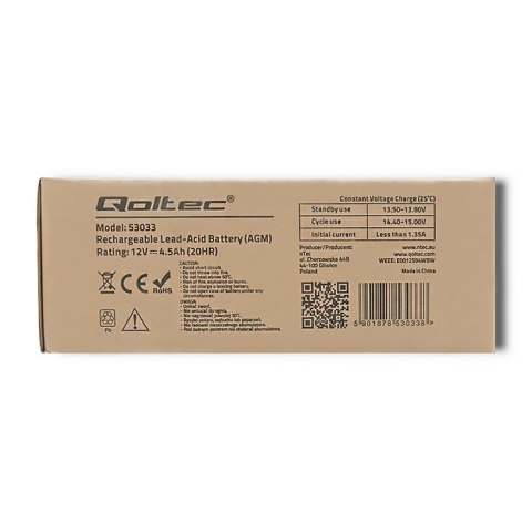Akumulator AGM | 12V | 4.5Ah | max.1.35A Qoltec Akumulator AGM | 12V | 4.5Ah | max.1.35A Qoltec