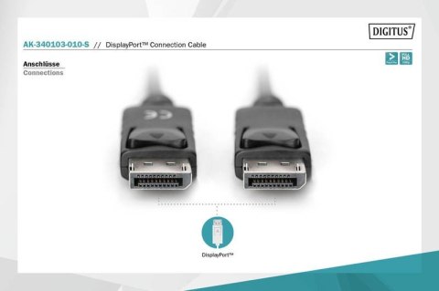 Kabel połączeniowy DisplayPort z zatrzaskami 1080p 60Hz FHD Typ DP/DP M/M czarny 1m Digitus