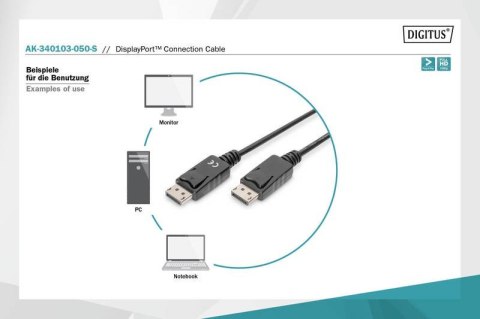 Kabel połączeniowy DisplayPort z zatrzaskami 1080p 60Hz FHD Typ DP/DP M/M czarny 5m Digitus