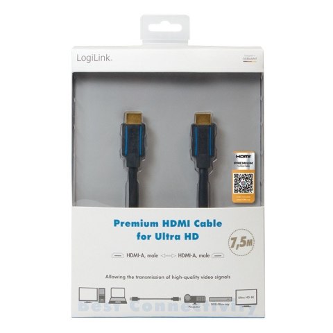 Kabel premium HDMI Ultra HD, 7.5m LogiLink Kabel premium HDMI Ultra HD, 7.5m LogiLink