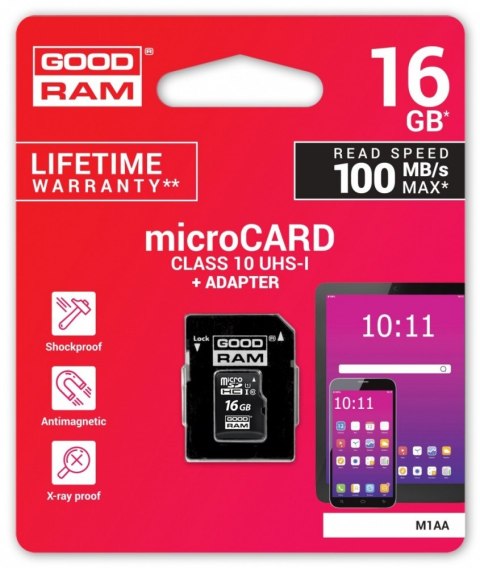 Karta microSDHC 16GB CL10 + adapter GOODRAM Karta microSDHC 16GB CL10 + adapter GOODRAM
