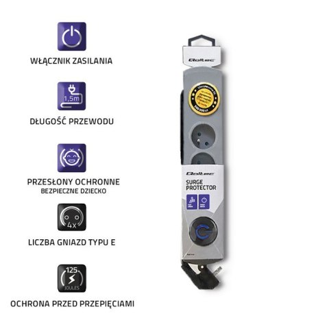 Listwa antyprzepięciowa Quick Switch, 4 gniazda, 1,5m, szara Qoltec Listwa antyprzepięciowa Quick Switch, 4 gniazda, 1,5m, szara Qoltec