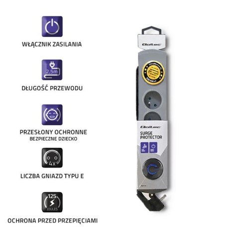 Listwa antyprzepięciowa | Quick Switch | 4 gniazda | 2,5m | szara Qoltec Listwa antyprzepięciowa | Quick Switch | 4 gniazda | 2,5m | szara Qoltec