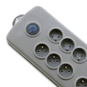Listwa antyprzepięciowa Quick Switch, 8 gniazd, 2,5m, szara Qoltec