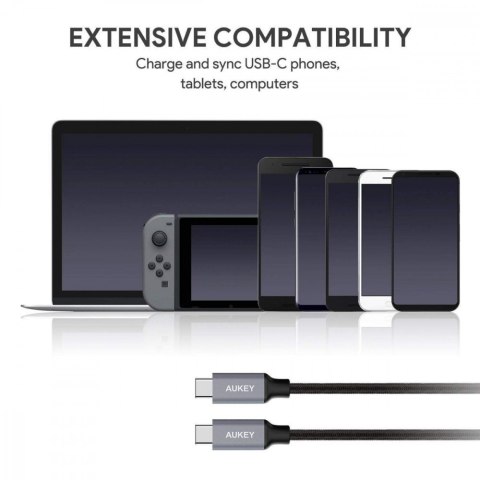 CB-CD6 kabel USB-C - USB-C 2m 60W PD 3A 20V nylonowy oplot czarny