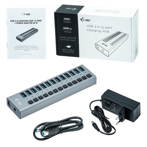 Hub USB3.0 z ładowaniem, 13 portów, zasilacz 60W I-tec Hub USB3.0 z ładowaniem, 13 portów, zasilacz 60W I-tec