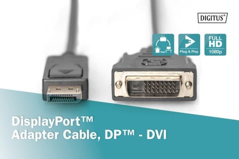 Kabel DisplayPort z zatrzaskiem 1080p 60Hz FHD Typ DP/DVI-D (24+1) M/M 2m Digitus