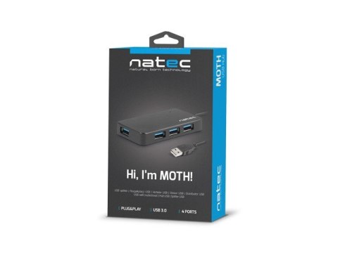 Koncentrator USB 4 porty Moth USB 3.0 czarny Natec Koncentrator USB 4 porty Moth USB 3.0 czarny Natec