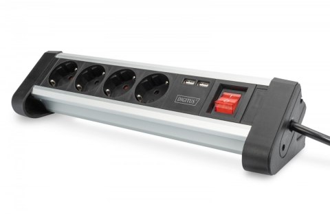 Listwa zasilająca biurowa 45° 4 gniazdowa, 2x USB (5V/2A) z możliwością obrotu o 290° aluminiowa HQ Digitus