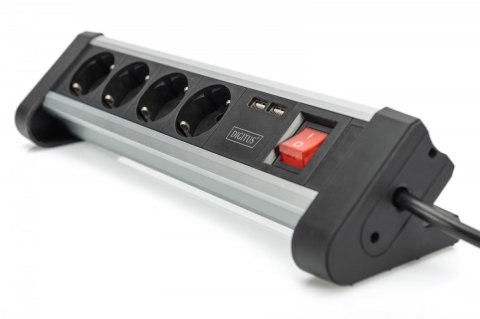 Listwa zasilająca biurowa 45° 4 gniazdowa, 2x USB (5V/2A) z możliwością obrotu o 290° aluminiowa HQ Digitus