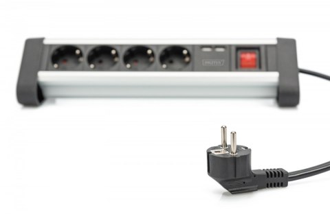 Listwa zasilająca biurowa 45° 4 gniazdowa, 2x USB (5V/2A) z możliwością obrotu o 290° aluminiowa HQ Digitus