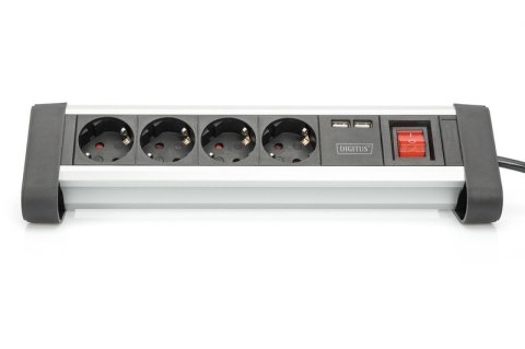 Listwa zasilająca biurowa 45° 4 gniazdowa, 2x USB (5V/2A) z możliwością obrotu o 290° aluminiowa HQ Digitus
