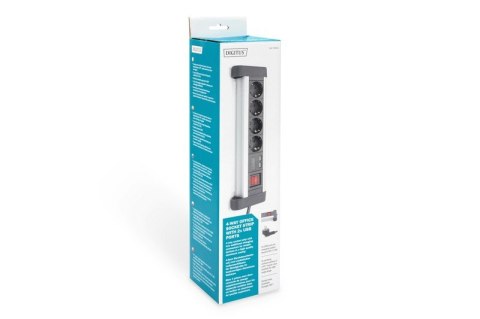 Listwa zasilająca biurowa 45° 4 gniazdowa, 2x USB (5V/2A) z możliwością obrotu o 290° aluminiowa HQ Digitus