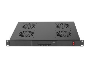 Panel wentylacyjny LCD poziomy 1U z termostatem do szaf, 19 cali, 4 wentylatory, 230V, czarny
