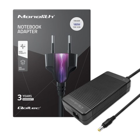 Zasilacz do Acer 180W 19.5V 9.23A 5.5x1.7 + kabel zasilający Qoltec