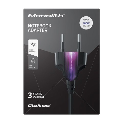 Zasilacz do Acer 180W 19.5V 9.23A 5.5x1.7 + kabel zasilający Qoltec