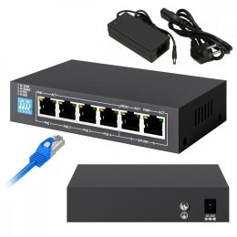 Przełącznik EUROS V2 6 portów POE SWITCH 4 porty 10-100MBPS POE + 2 porty UPLINK 802.3AF 60W Extralink