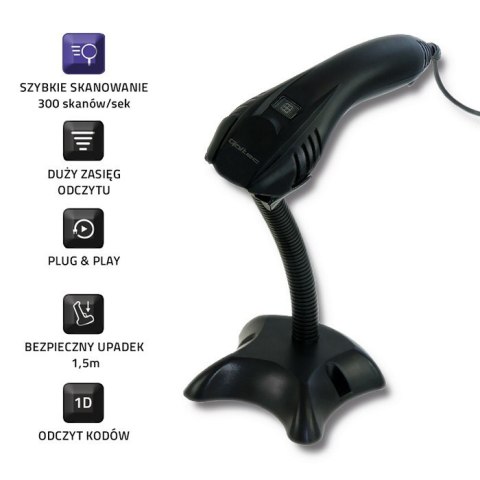 Czytnik kodów kreskowych 1D | USB | podstawka Qoltec Czytnik kodów kreskowych 1D | USB | podstawka Qoltec