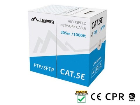 Kabel FTP Kat.5E CU 305 m drut szary Lanberg