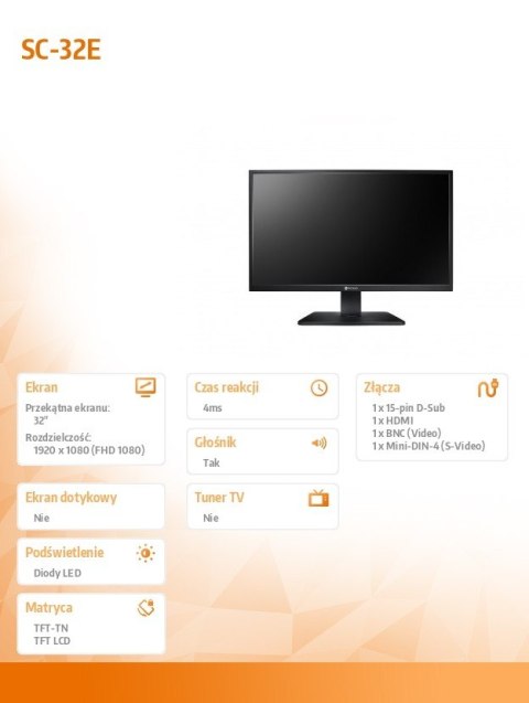 Monitor wielkoformatowy 32 cale SC-32E 300cd/m2 24/7 BNC czarny AG NEOVO
