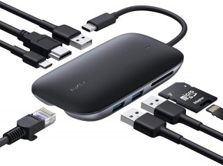 CB-C71 aluminiowy HUB USB-C | 8w1 | RJ45 Ethernet 10/100/1000Mbps | 3xUSB 3.1 | HDMI 4k@30Hz | SD i microSD | USB-C Power Delive AUKEY