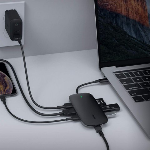 CB-C71 aluminiowy HUB USB-C | 8w1 | RJ45 Ethernet 10/100/1000Mbps | 3xUSB 3.1 | HDMI 4k@30Hz | SD i microSD | USB-C Power Delive AUKEY