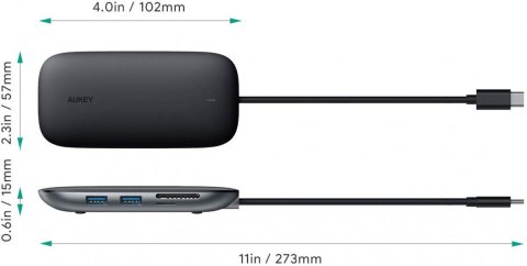 CB-C71 aluminiowy HUB USB-C | 8w1 | RJ45 Ethernet 10/100/1000Mbps | 3xUSB 3.1 | HDMI 4k@30Hz | SD i microSD | USB-C Power Delive AUKEY